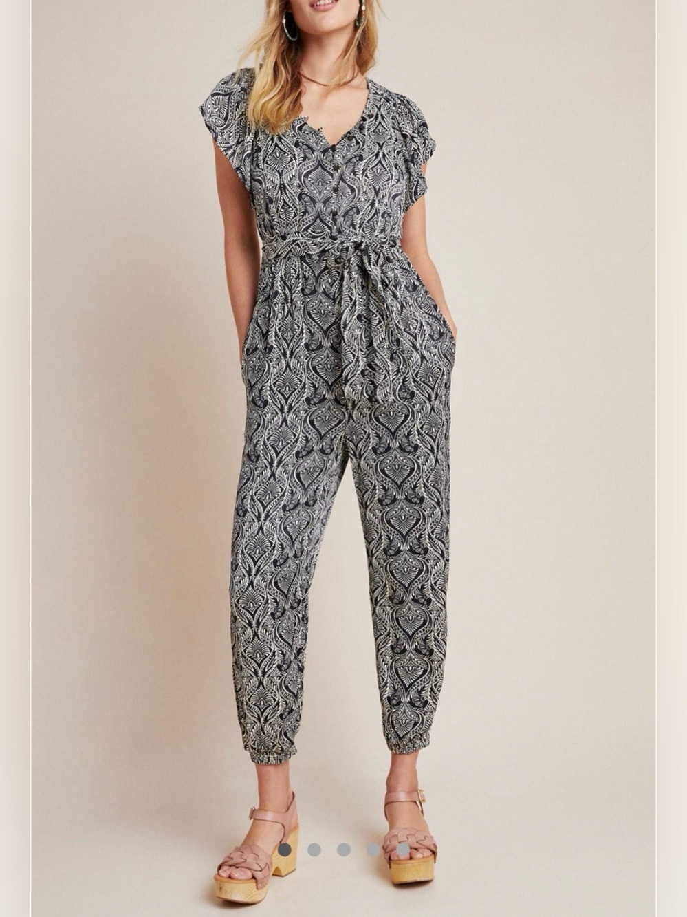 Anthro Zadie satin jumpsuit, paisley print, flutter sleeve, Size 4 (no belt)